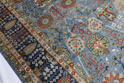 396 x 591 cm | Floral Blue Area Rug Afghan Hand Knotted Veg Dye Wool carpet