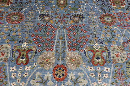 396 x 591 cm | Floral Blue Area Rug Afghan Hand Knotted Veg Dye Wool carpet