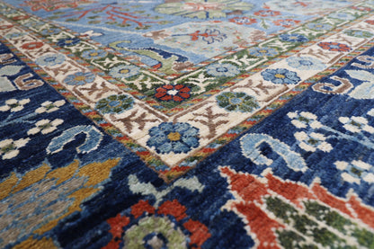396 x 591 cm | Floral Blue Area Rug Afghan Hand Knotted Veg Dye Wool carpet