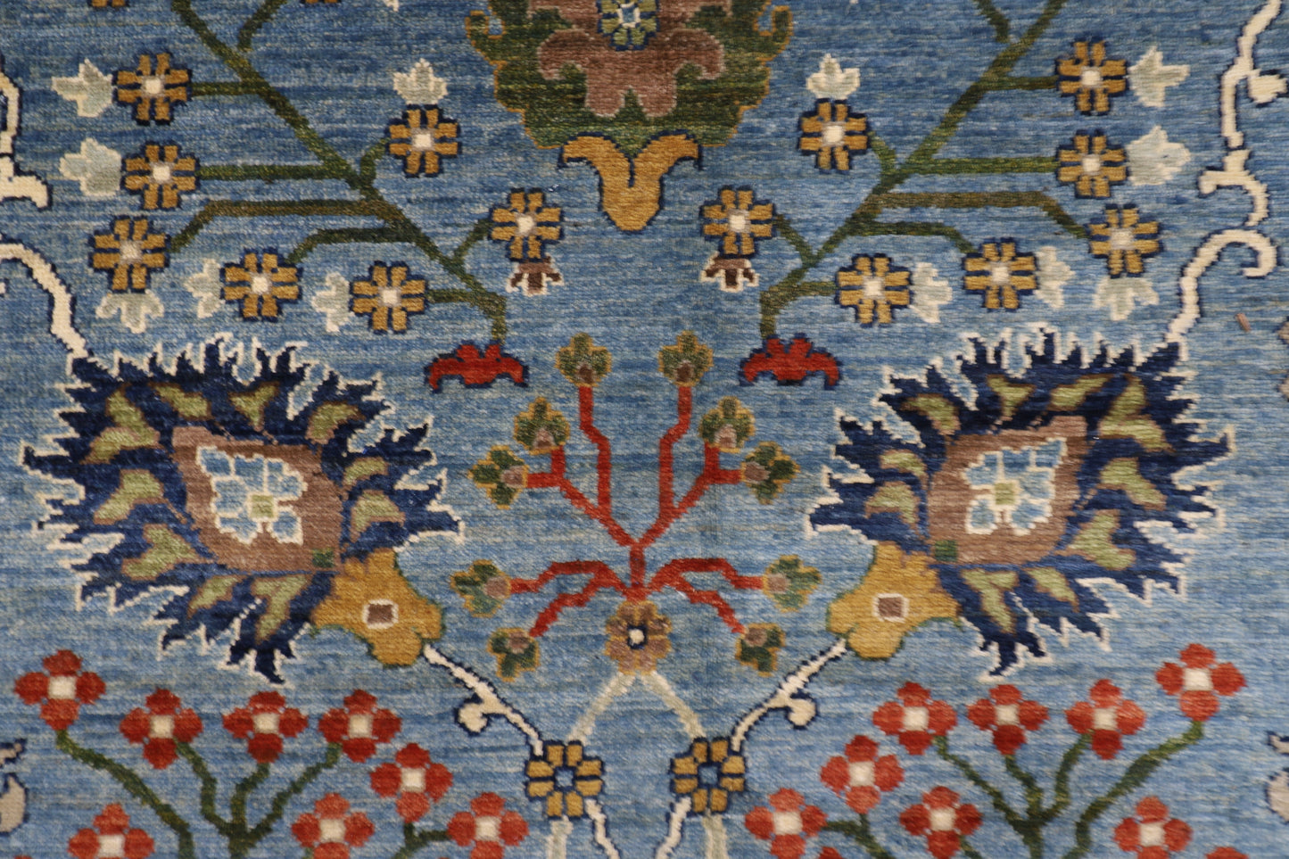 396 x 591 cm | Floral Blue Area Rug Afghan Hand Knotted Veg Dye Wool carpet