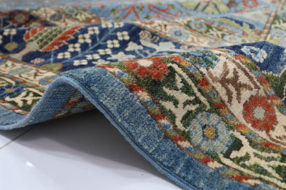 396 x 591 cm | Floral Blue Area Rug Afghan Hand Knotted Veg Dye Wool carpet