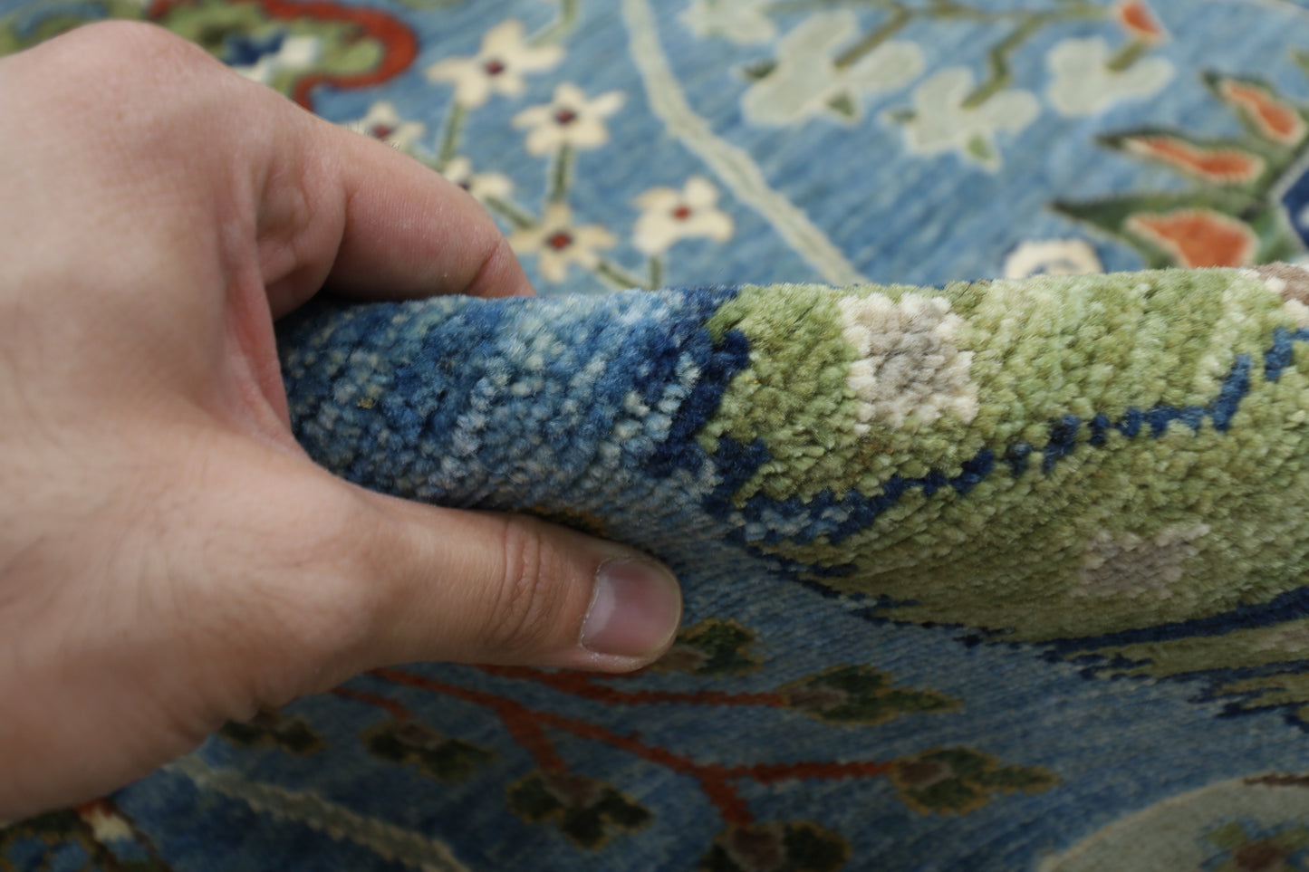 396 x 591 cm | Floral Blue Area Rug Afghan Hand Knotted Veg Dye Wool carpet