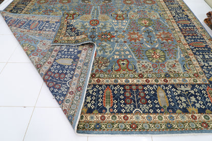 396 x 591 cm | Floral Blue Area Rug Afghan Hand Knotted Veg Dye Wool carpet