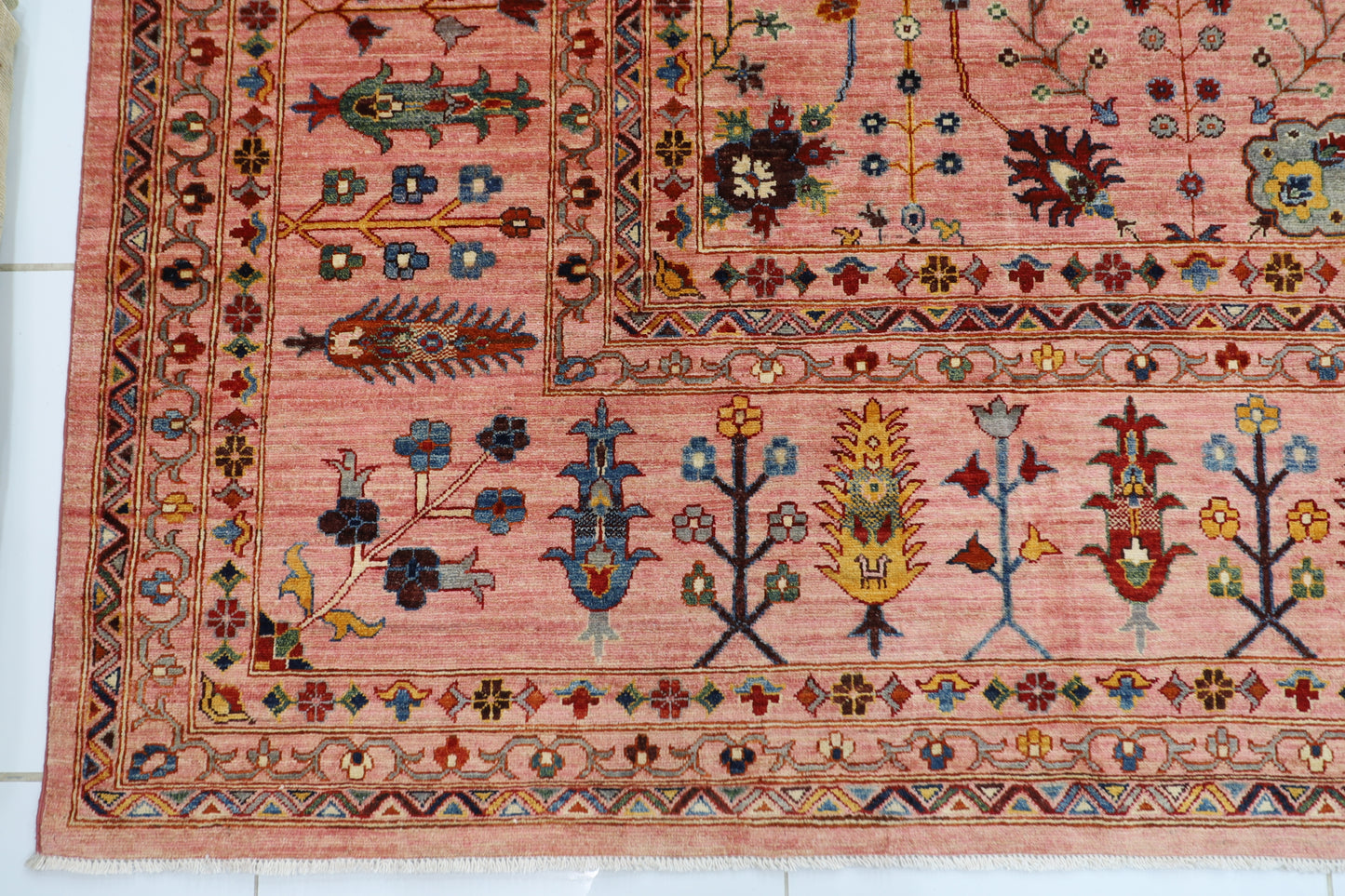 406 x 591 cm | Pink Floral Large Area Rug Afghan Hand Knotted Veg Dye Wool carpet