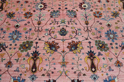 406 x 591 cm | Pink Floral Large Area Rug Afghan Hand Knotted Veg Dye Wool carpet