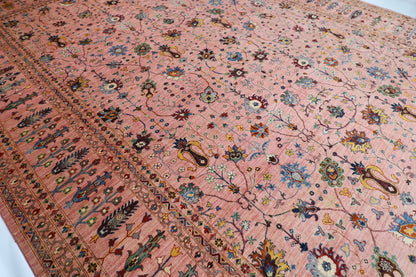 406 x 591 cm | Pink Floral Large Area Rug Afghan Hand Knotted Veg Dye Wool carpet