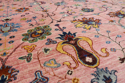406 x 591 cm | Pink Floral Large Area Rug Afghan Hand Knotted Veg Dye Wool carpet