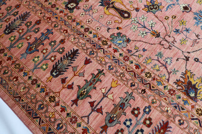 406 x 591 cm | Pink Floral Large Area Rug Afghan Hand Knotted Veg Dye Wool carpet