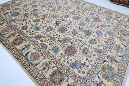 303 x 416 cm | Sultani Beige Afghan Tribal Hand Knotted Wool Carpet