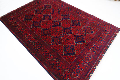 174 x 249 cm | Red Tribal Area Rug Afghan Hand Knotted Veg Dye Wool carpet