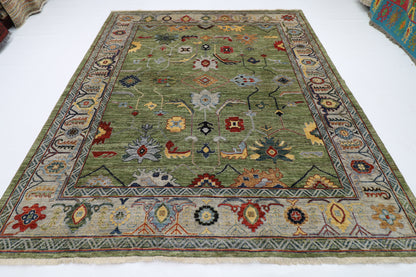 250 x 294 cm | Oushak Green Afghan Tribal Hand Knotted Wool Carpet