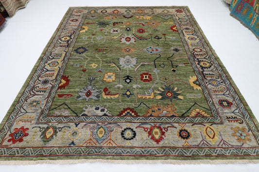 250 x 294 cm | Oushak Green Afghan Tribal Hand Knotted Wool Carpet