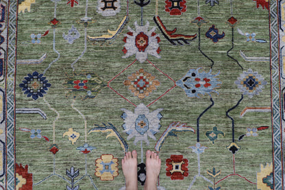 250 x 294 cm | Oushak Green Afghan Tribal Hand Knotted Wool Carpet