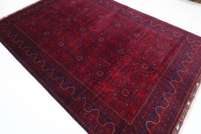 198 x 296 cm | Red Tribal Area Rug Afghan Hand Knotted Veg Dye Wool carpet