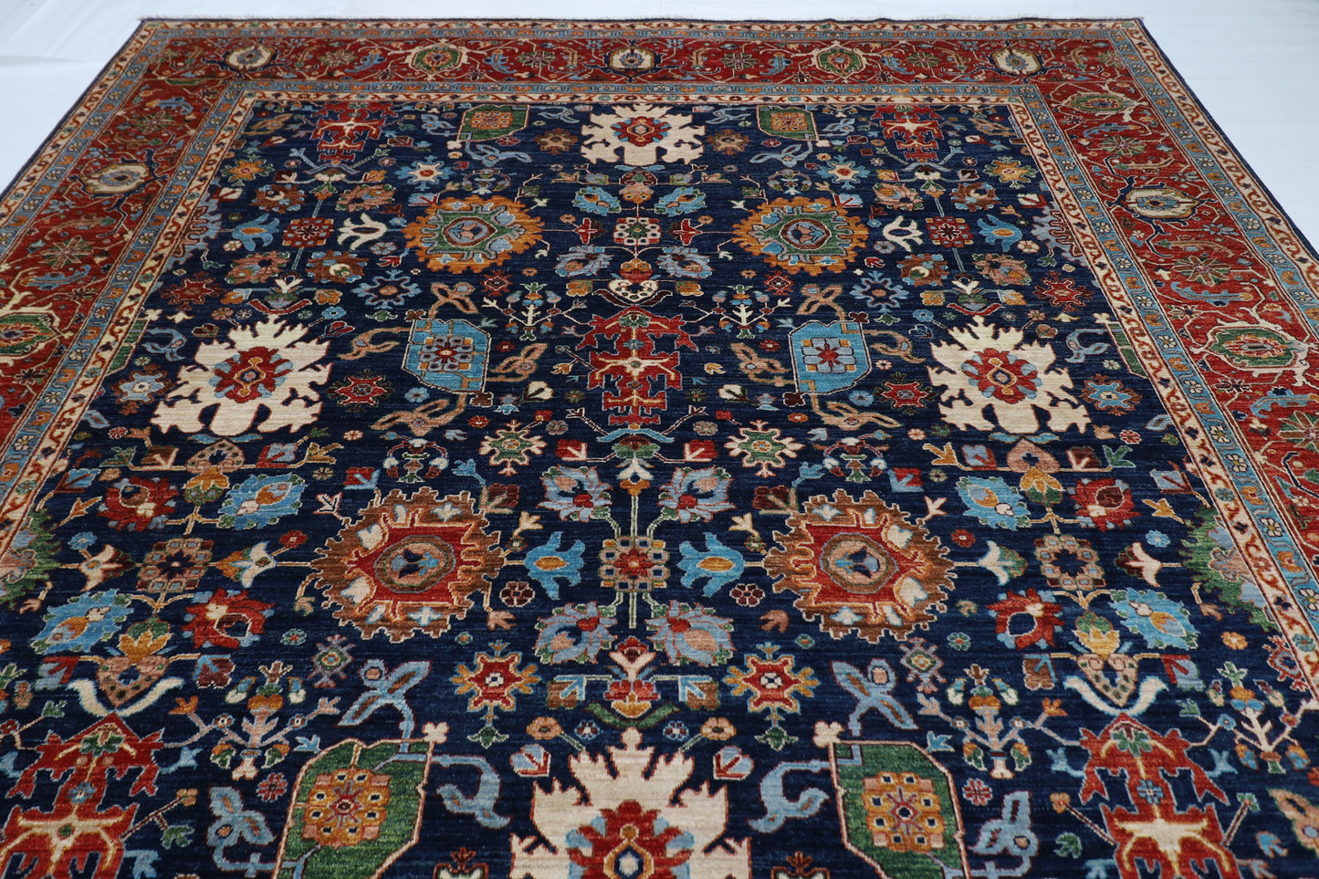 307 x 413 cm | Navy Bidjar Afghan Tribal Hand Knotted Natural Veg Dye Wool Carpet