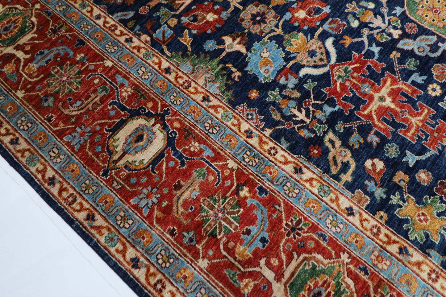 307 x 413 cm | Navy Bidjar Afghan Tribal Hand Knotted Natural Veg Dye Wool Carpet
