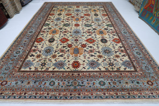 306 x 417 cm | Beige Afghan Tribal Hand Knotted Natural Veg Dye Wool Carpet