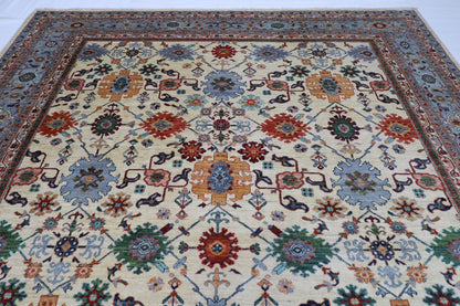 306 x 417 cm | Beige Afghan Tribal Hand Knotted Natural Veg Dye Wool Carpet