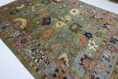 281 x 377 cm | Oushak Green Afghan Tribal Hand Knotted Natural Veg Dye Wool Carpet