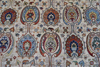 243 x 303 cm | Suzani Beige Afghan Tribal Hand Knotted Natural Veg Dye Wool Carpet