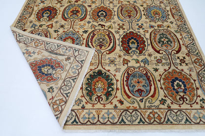 243 x 303 cm | Suzani Beige Afghan Tribal Hand Knotted Natural Veg Dye Wool Carpet