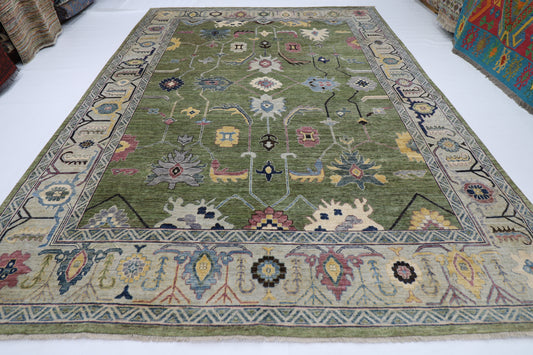 300 x 411 cm | Green Oushak Afghan Tribal Hand Knotted Natural Veg Dye Wool Carpet
