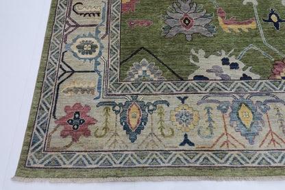 300 x 411 cm | Green Oushak Afghan Tribal Hand Knotted Natural Veg Dye Wool Carpet