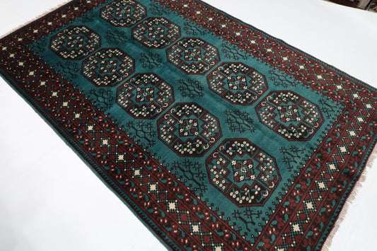 158 x 249 cm | Akja Bokhara Afghan Tribal Hand Knotted Veg Dye Wool Carpet