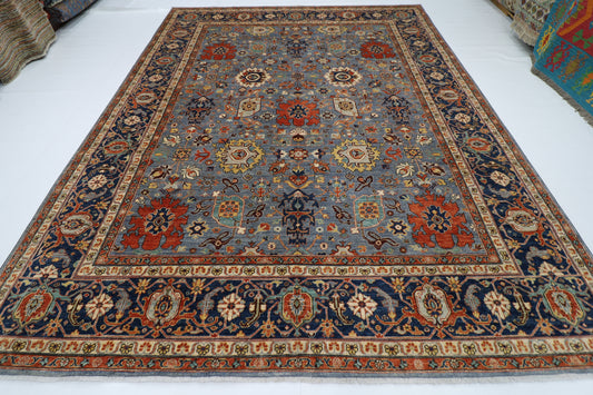 276 x 361 cm | Blueish Grey Afghan Tribal Hand Knotted Natural Veg Dye Wool Carpet