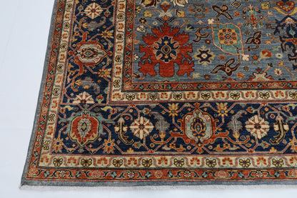 276 x 361 cm | Blueish Grey Afghan Tribal Hand Knotted Natural Veg Dye Wool Carpet