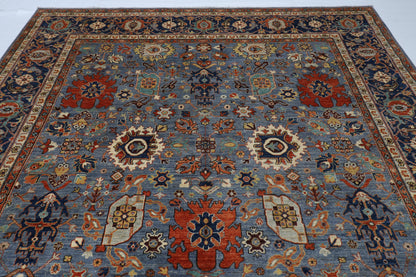 276 x 361 cm | Blueish Grey Afghan Tribal Hand Knotted Natural Veg Dye Wool Carpet