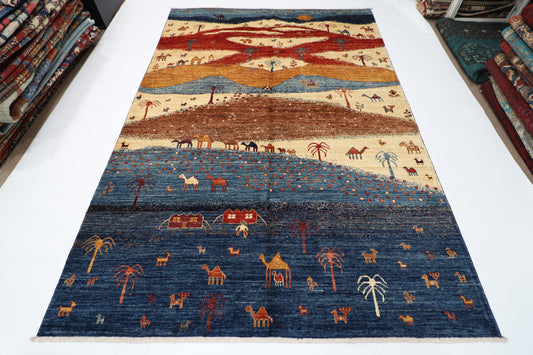 182 x 263 cm | Landscape Afghan Tribal Hand Knotted Veg Dye Wool Carpet