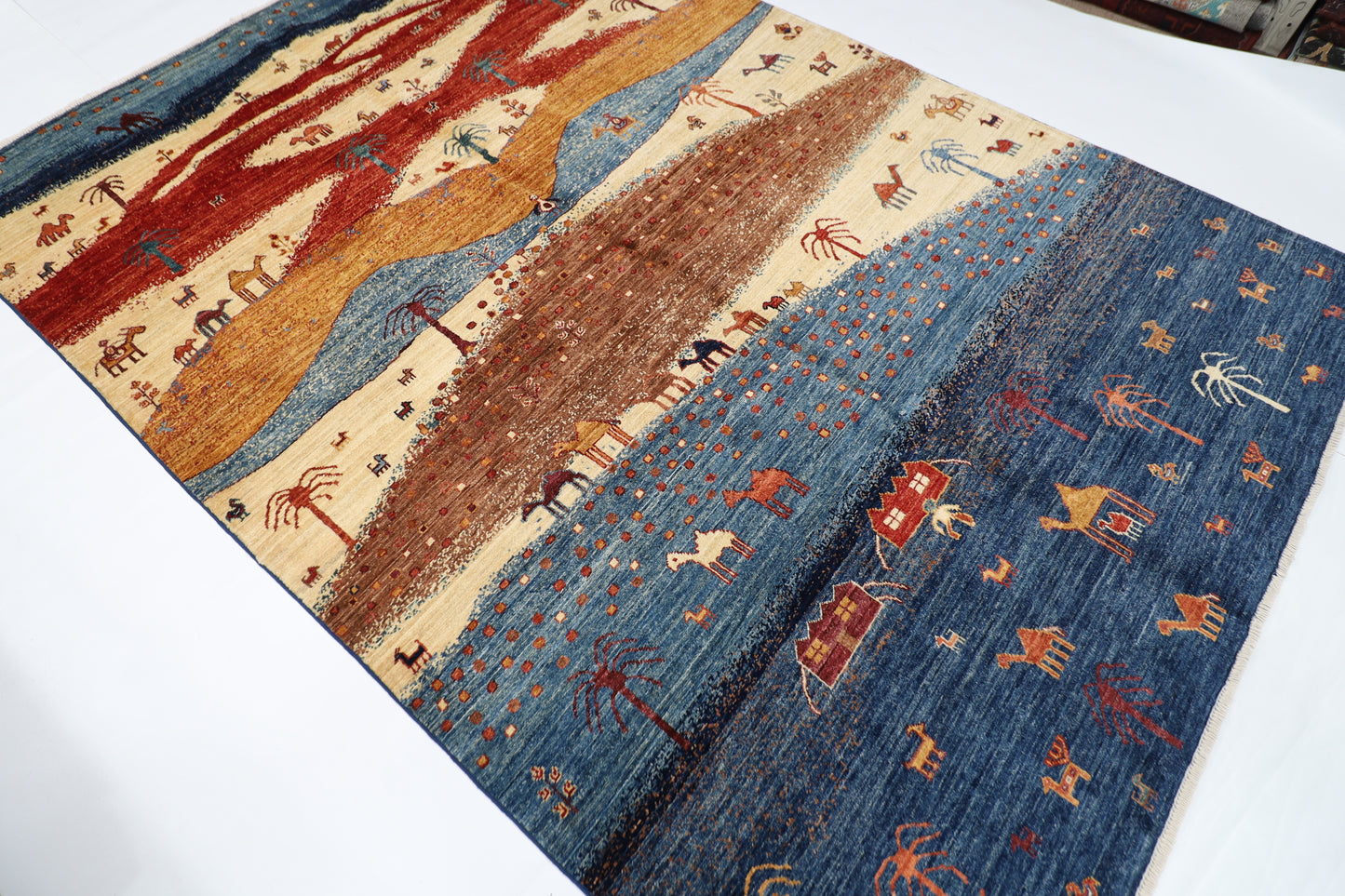 182 x 263 cm | Landscape Afghan Tribal Hand Knotted Veg Dye Wool Carpet