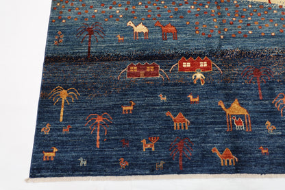 182 x 263 cm | Landscape Afghan Tribal Hand Knotted Veg Dye Wool Carpet