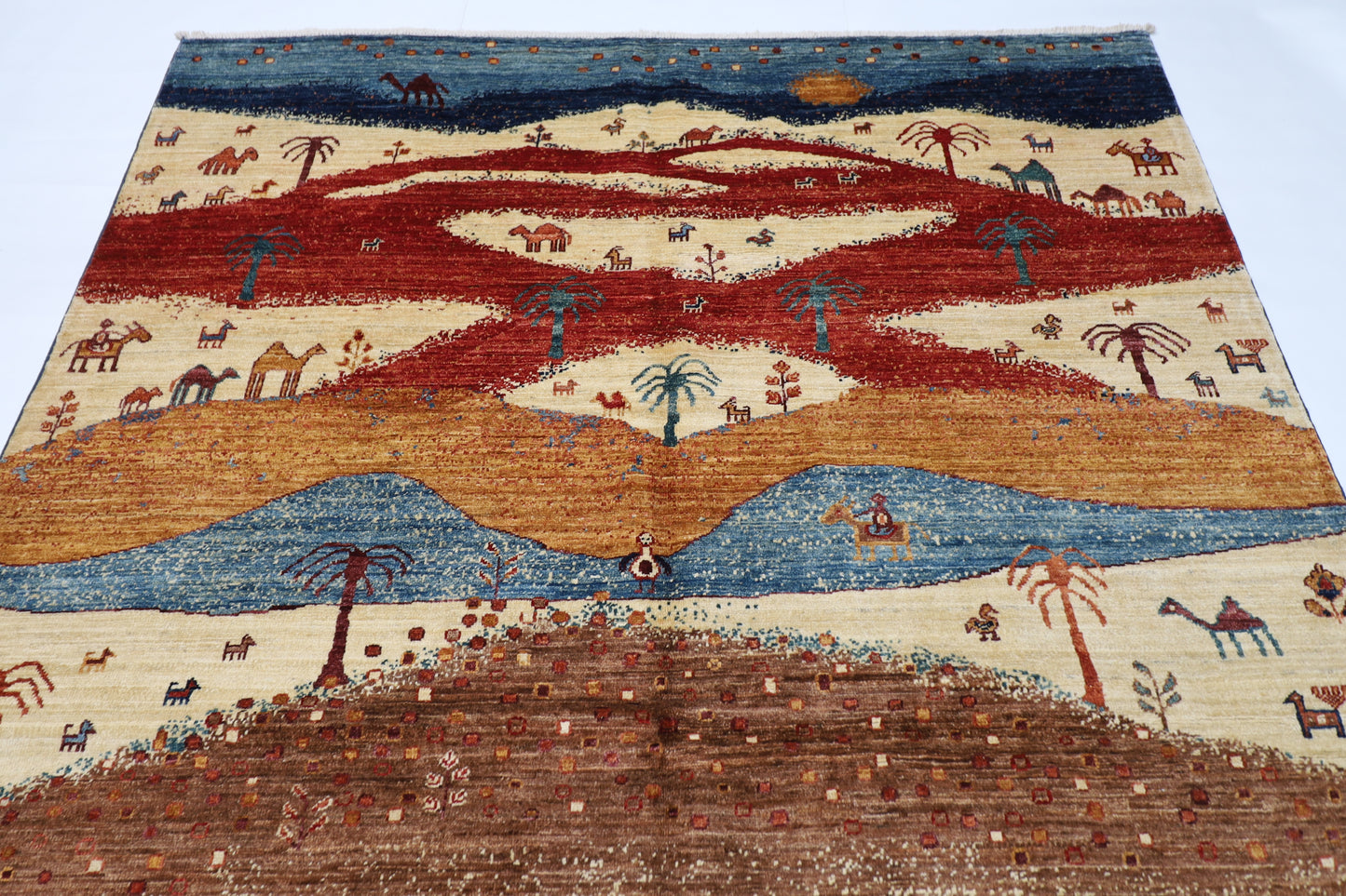 182 x 263 cm | Landscape Afghan Tribal Hand Knotted Veg Dye Wool Carpet
