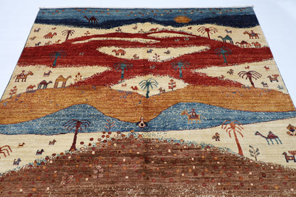 182 x 263 cm | Landscape Afghan Tribal Hand Knotted Veg Dye Wool Carpet