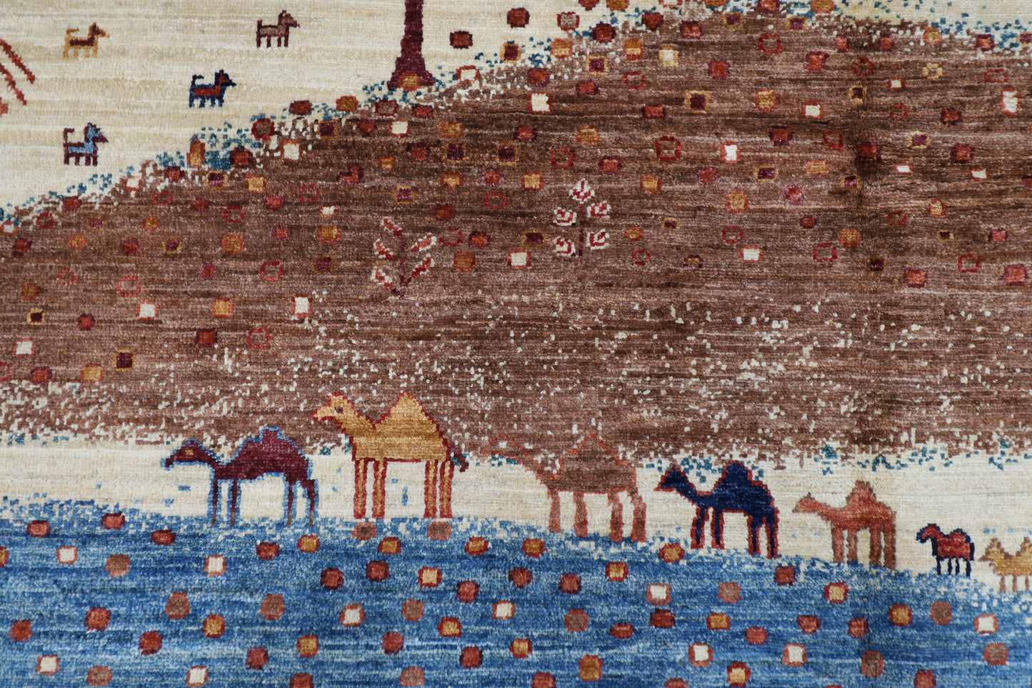 182 x 263 cm | Landscape Afghan Tribal Hand Knotted Veg Dye Wool Carpet