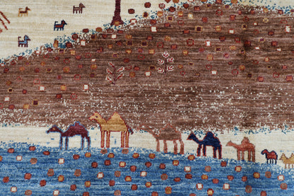 182 x 263 cm | Landscape Afghan Tribal Hand Knotted Veg Dye Wool Carpet