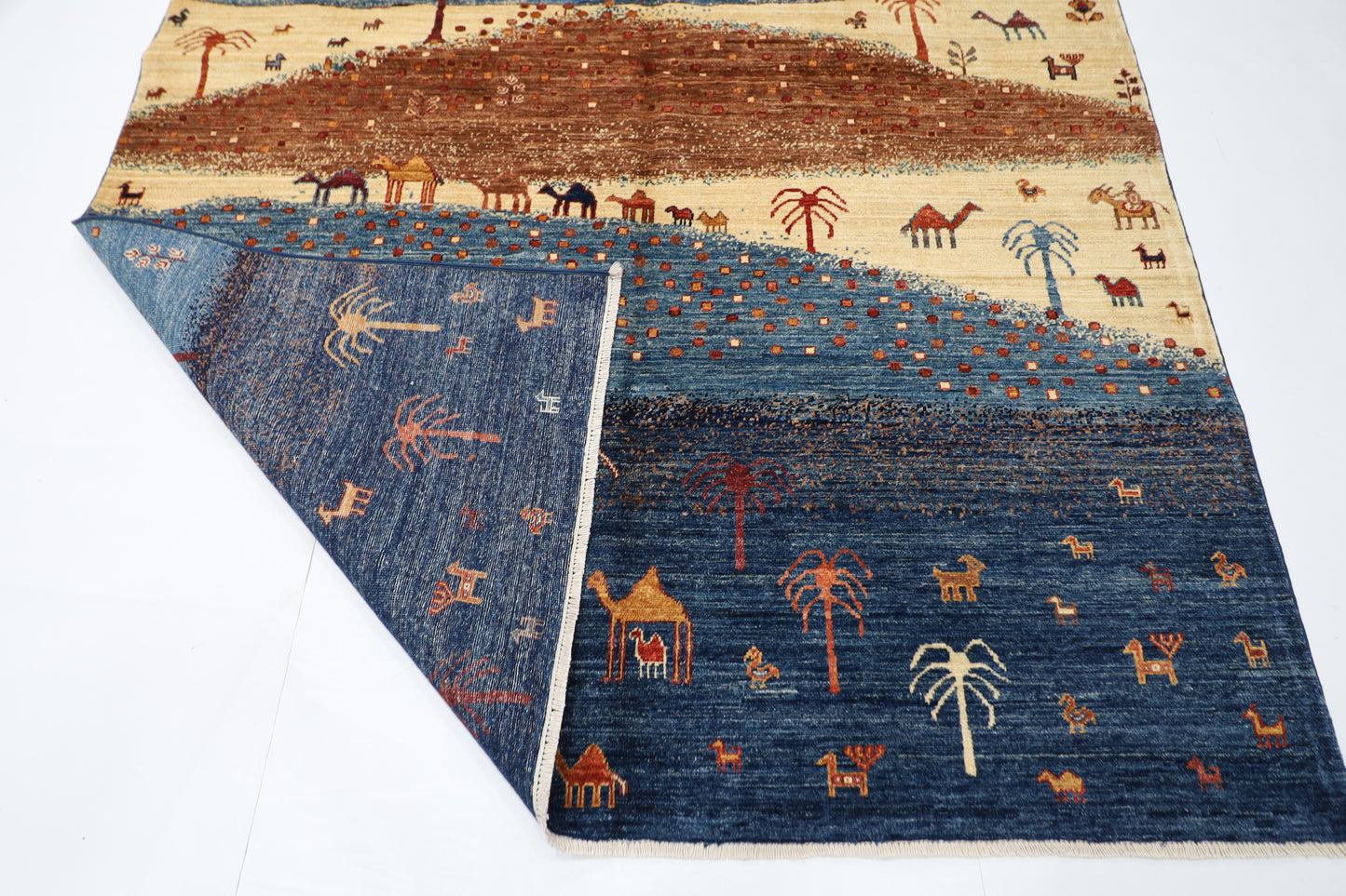 182 x 263 cm | Landscape Afghan Tribal Hand Knotted Veg Dye Wool Carpet