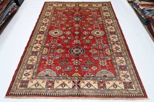 176 x 228 cm | Kazak Afghan Tribal Hand Knotted Veg Dye Wool Carpet