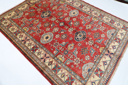 176 x 228 cm | Kazak Afghan Tribal Hand Knotted Veg Dye Wool Carpet