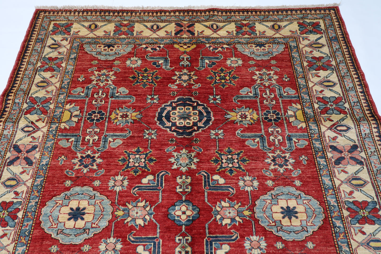 176 x 228 cm | Kazak Afghan Tribal Hand Knotted Veg Dye Wool Carpet