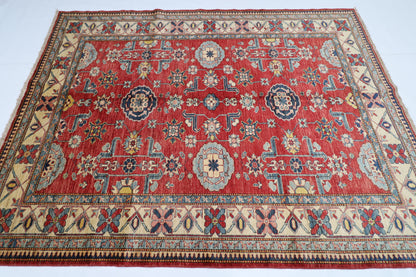 176 x 228 cm | Kazak Afghan Tribal Hand Knotted Veg Dye Wool Carpet
