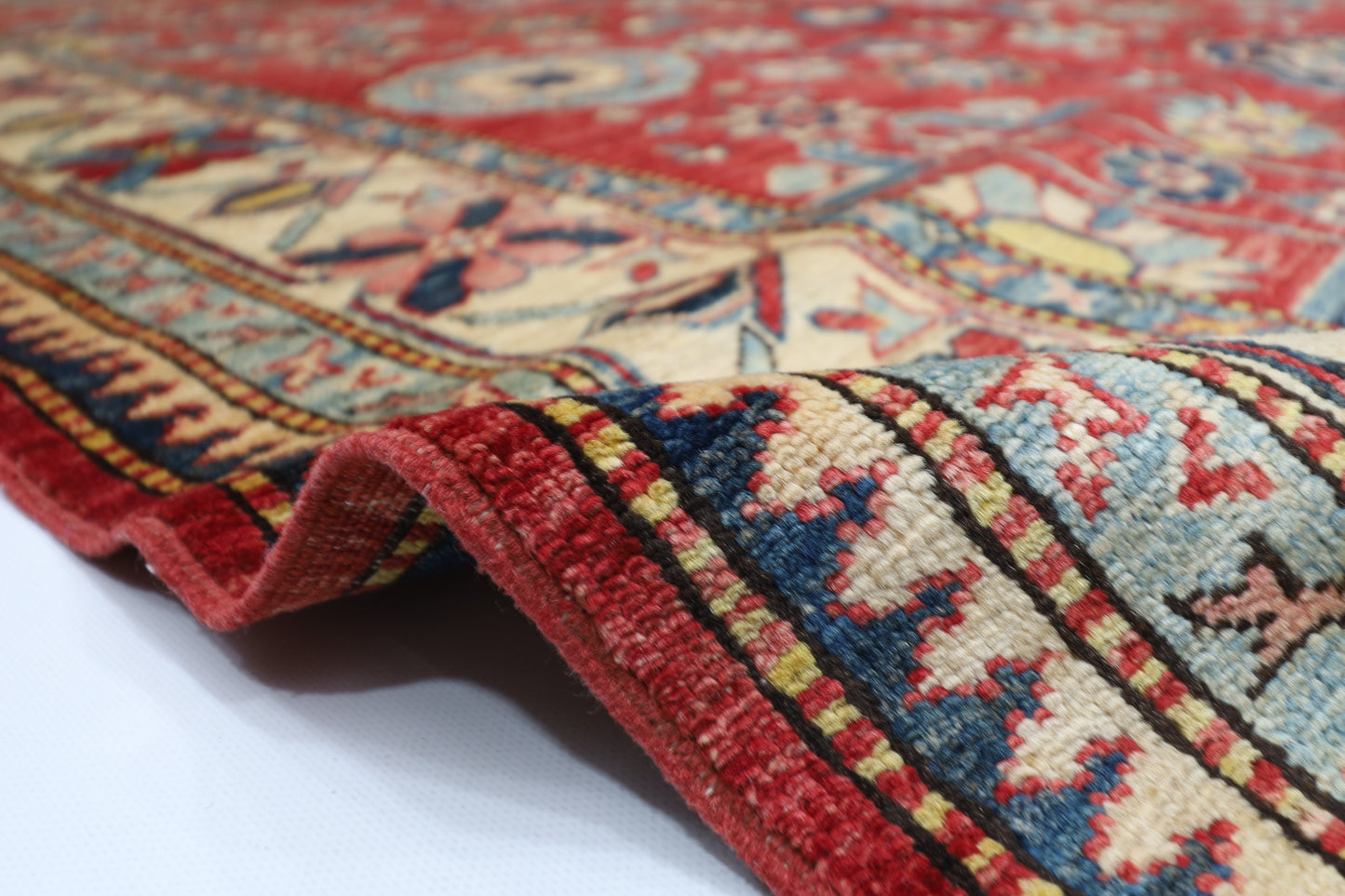 176 x 228 cm | Kazak Afghan Tribal Hand Knotted Veg Dye Wool Carpet