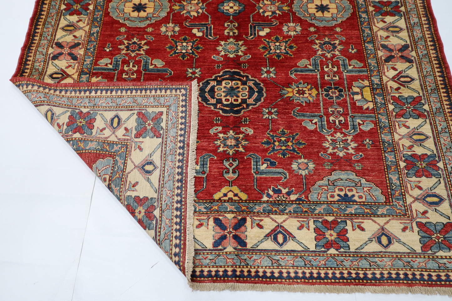 176 x 228 cm | Kazak Afghan Tribal Hand Knotted Veg Dye Wool Carpet