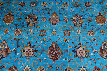 366 x 450 cm | Turquoise Sultani Afghan Tribal Hand Knotted Natural Veg Dye Wool Carpet