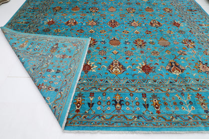 366 x 450 cm | Turquoise Sultani Afghan Tribal Hand Knotted Natural Veg Dye Wool Carpet