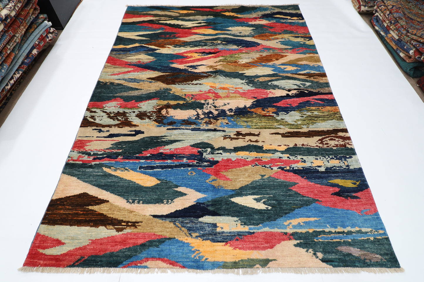 172 x 237 cm | Abstract Afghan Tribal Hand Knotted Veg Dye Wool Carpet