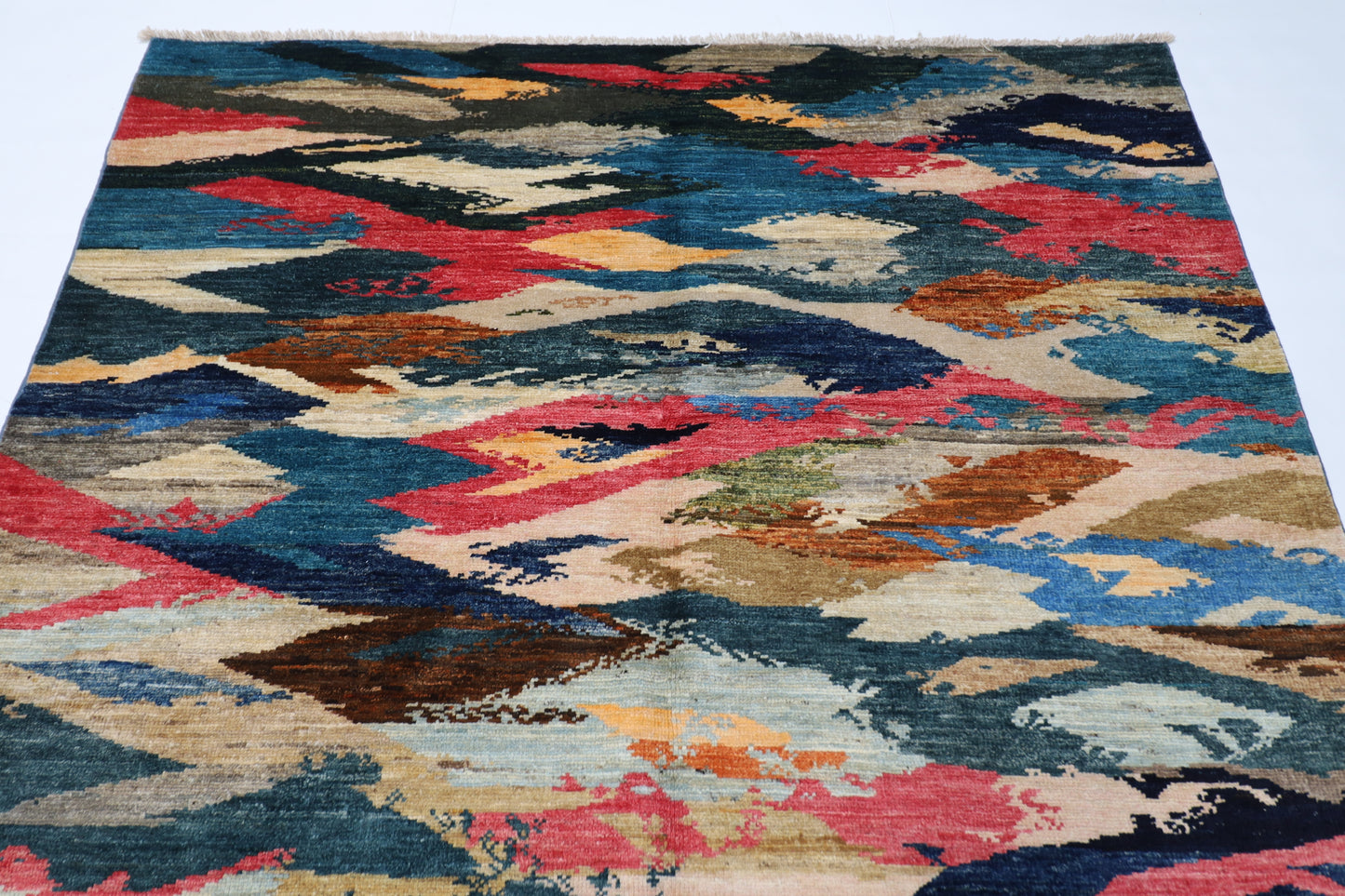 172 x 237 cm | Abstract Afghan Tribal Hand Knotted Veg Dye Wool Carpet
