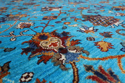 370 x 442 cm | Sultani Turquoise Afghan Tribal Hand Knotted Natural Veg Dye Wool Carpet